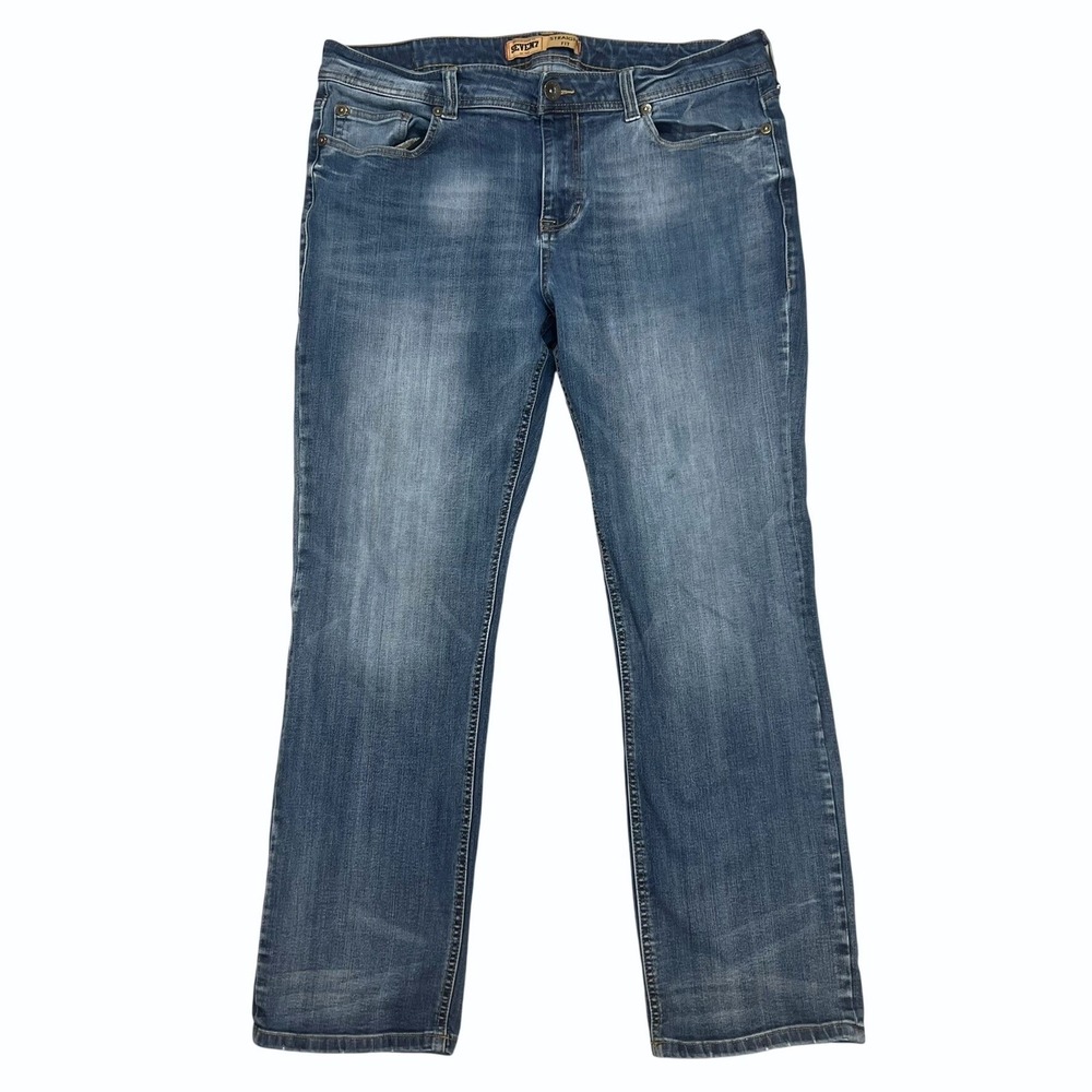 Seven7 Premium Denim Co Mens Straight Fit Jeans Blue Medium Wash W36 L32 Stretch